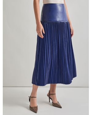 Misook Vegan Leather Accordian Maxi Skirt - Blue