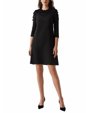 Teri Jon Crepe Floral Beaded Applique Cocktail Dress - Black