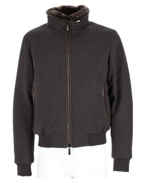 Moorer Sports Jacket With Plush Fur-Lined Collar - Gray