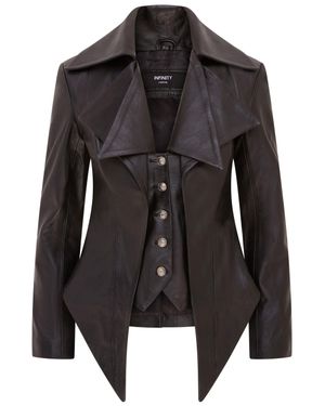 Infinity Leather Gothic Mid-Length Edwardian Leather Jacket - Black