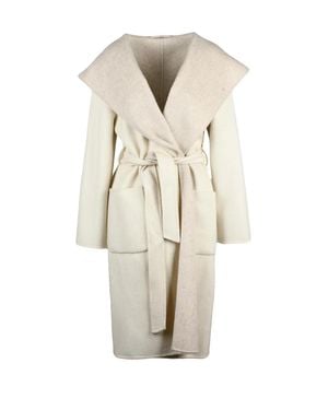 P.A.R.O.S.H. Reversible Belted Coat With Oversized Collar And Textured Wool - Natural