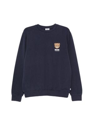 Moschino Teddy Bear Motif Crew Neck Sweater With Ribbed Details - Blue