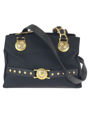 Versace Nylon Leather Shoulder Tote Bag - Blue