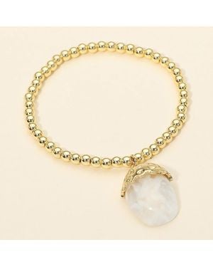 Fashnzfab Stainless Steel Stone Charm Beaded Stretch Bracelet - Metallic