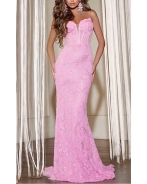 Jovani Sweetheart Lace Gown With Corset Bodice And Lace-Up Back - Pink