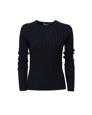 Allude Fitted Ribbed Wool Crew Neck Sweater - Blue