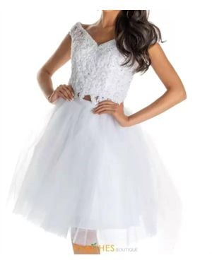 Mori Lee Off The Shoulder Cap Sleeves Dress - White