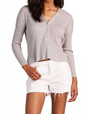 Bobi Dolman Long Sleeve Henley Top - White
