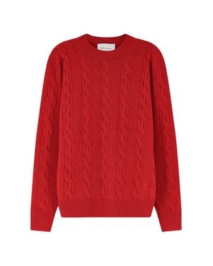 Ami Paris Cable Knit Sweater With Embroidered Logo Detail