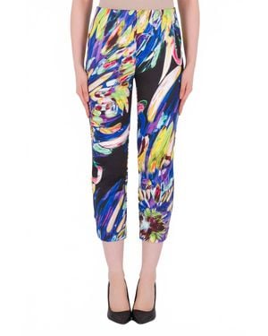 Joseph Ribkoff Feather Print Knit Crop Pants - Blue
