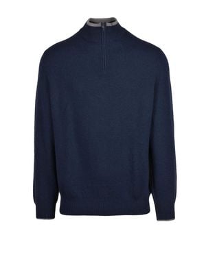 Fedeli Deep Cashmere Zip Sweater - Blue