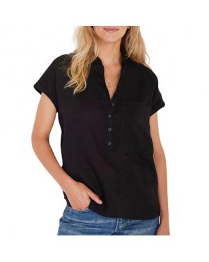 Not Monday London Linen Short Sleeve Top - Black