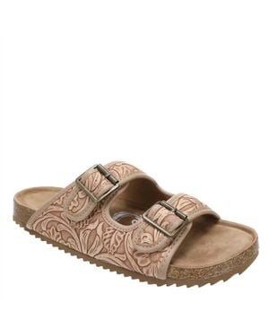 Very G Tooled Double Buckle Sandals - Brown