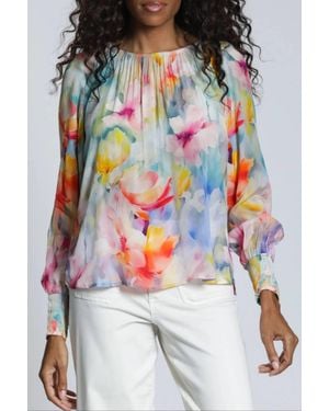 Apny Pullover Blouse With Smocked Cuff - Multicolor