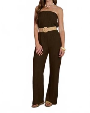 Blu Pepper Textured Strapless Belted Wide Leg Jumpsuit - Black