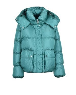 Add Short Ped Down Jacket With Detachable Hood And Functional Pockets - Blue