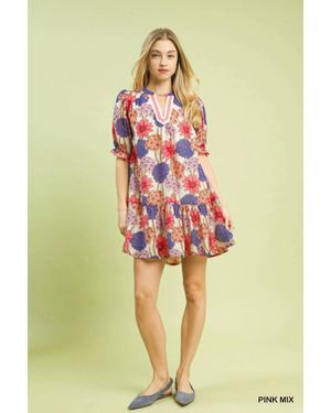 Umgee Mix Floral Babydoll Dress - Pink
