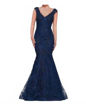 Marsoni by Colors Lace Appliqued V-Neck Dress - Blue