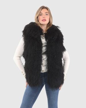 Gorski Reversible Select Mongolian Shearling Lamb Vest With Loro Piana Wool And Cashmere Blend Back - Black