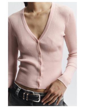 Saint Art Braylon Rib Cardigan Sweater - Pink