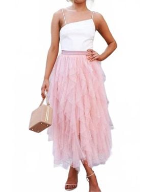 ELINGS A-Line Long Tulle Midi Skirts - Pink