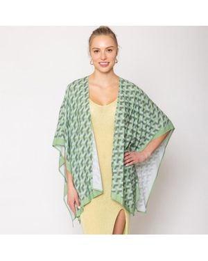 TRUEDAMES Geometric Pattern Print Ruana Poncho - Green