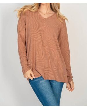 White Birch Zig Zag Knit V-Neck Top - Blue