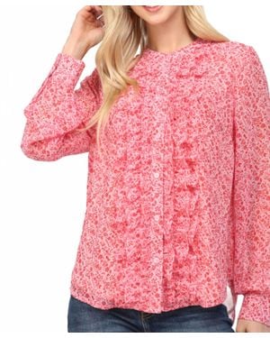 Fate Ditsy Floral Print Ruffle Placket Blouse - Pink