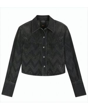 BOSS Short Denim Jacket With Crystal Embellishments - Black