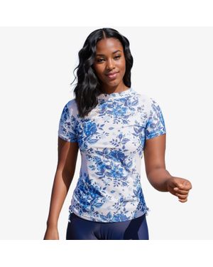 Calypsa Plus Mock Neck Short Sleeve Adele Swim Top - Blue