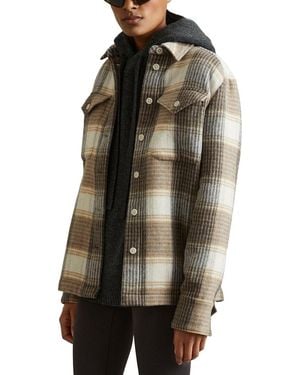 Reiss Phoebe Check Wool-Blend Shacket - Natural