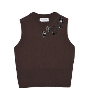 ERMANNO FIRENZE Embellished Polyamide-Blend Tank Top - Brown