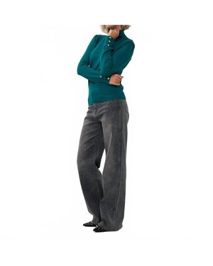EsQualo Button Cuffed Turtleneck Sweater - Green