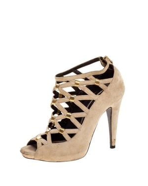 Roberto Cavalli Suede Cage Ankle Boots - Black