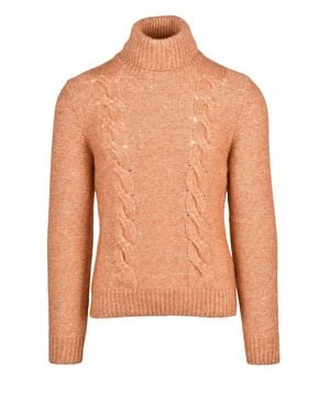K-Way Rust Cable Knit Cotton-Alpaca High Neck Sweater - Orange