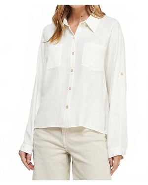 Allie Rose Linen Blend Long Sleeve Roll Tab Dolman Shirt - White