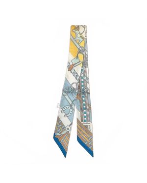 Sensibling Corp Chain & Harness Print Silky Skinny Scarf - Blue