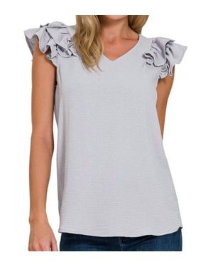 Zenana Ruffle Sleeve Blouse - Gray