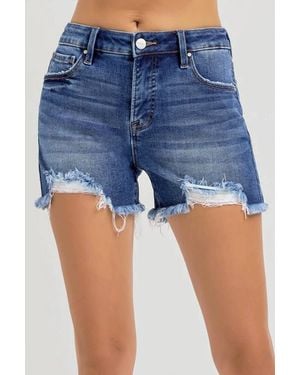 Risen Rachel Distressed Mid Rise Jean Shorts - Blue