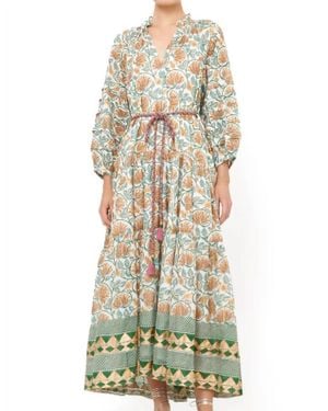 Oliphant Montenegro Cuff Sleeve Tie Waist Maxi Dress - Green