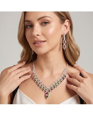 Fashnzfab Marquise Stone Fringe Rhinestone Paved Necklace - Natural