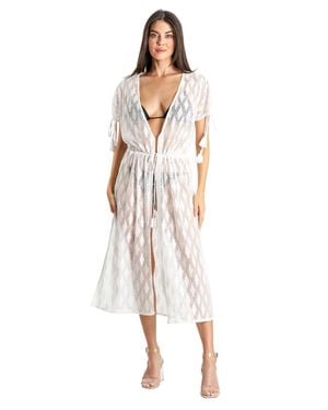 La Moda Clothing Joey V-Neck Tasseled Kimono Dress - Natural