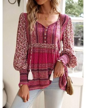 Mccolin Boho Long Sleeve Top - Red