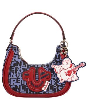 TRUE RELIGION Graphic Horseshoe Hobo Bag With Buddha Charm And Logo Print - Red