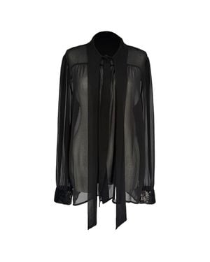 Michael Kors Tie-Neck Sheered Blouse - Black