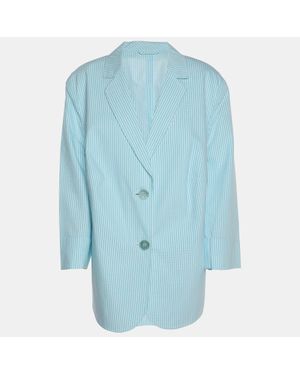 Basler Light Stripe Cotton Blend Single Breasted Blazer - Blue