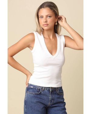 Olivaceous Kendall V-Neck Fitted Tank - White