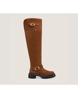 Stuart Weitzman Emerson Moto Tall Boot Coffee Sport Suede Zogg2515 - Brown