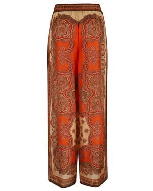 Zimmermann Tangerine Paisley High-Waisted Silk Wide-Leg Pants - Orange