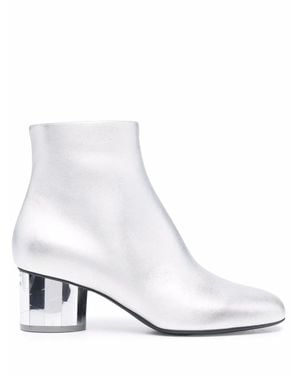 Ferragamo Mirrored Heel Leather Ankle Boots - White